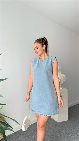 Oleg Sırt Fermuarlı Mavi Jean Elbise