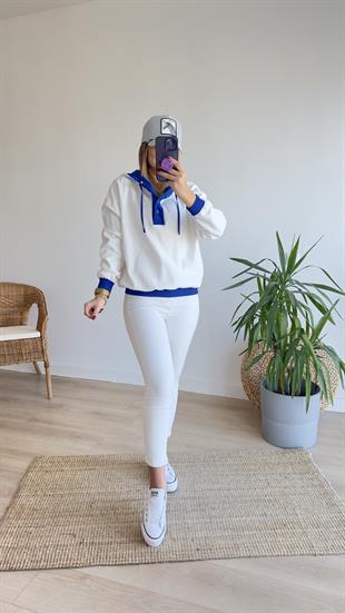 Kapüşonlu Mavi Detay Sweatshirt