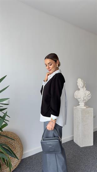 Siyah Triko Detaylı Gömlek