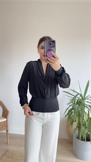 Giva Lastikli Siyah Bluz