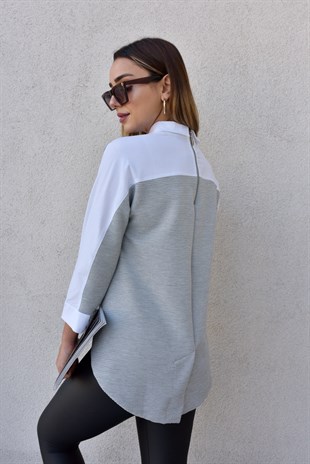 Gömlek Detaylı Gri Sweat	