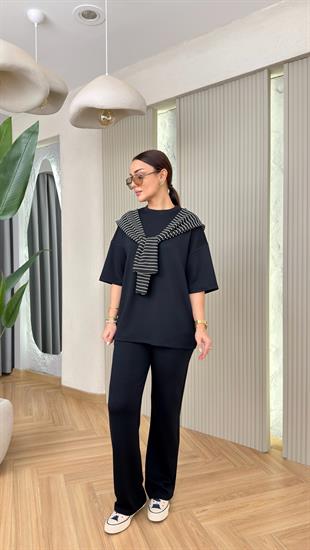 Silvina Bağlama Detaylı Siyah Modal Takım