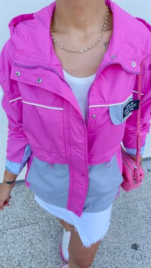 Sırtı Kot Detay Pembe Tasarım Ceket