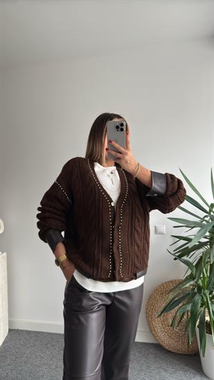 Kahve Tws Model Zımbalı Hırka