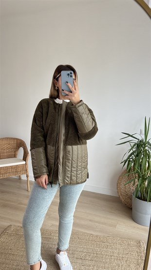 Kapitone Detaylı Haki Polar Mont