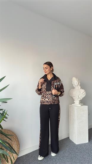 Oliva Leopar Detaylı Sweat Pantolon Takım