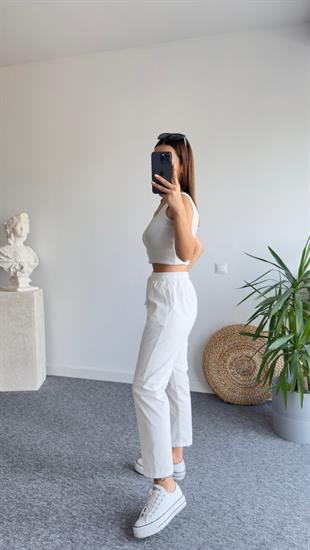 Gabardin Diz Dikişli Beyaz Pantolon