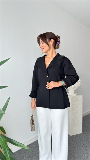 Siyah Lotse Gold Düğme Triko Ceket