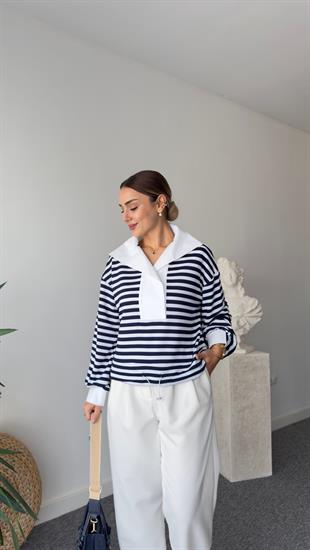 Ntwrk Model Gömlek Yaka Çizgili Sweatshirt