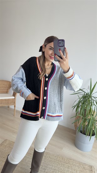 Gömlek Garnili Tasarım Triko Hırka 