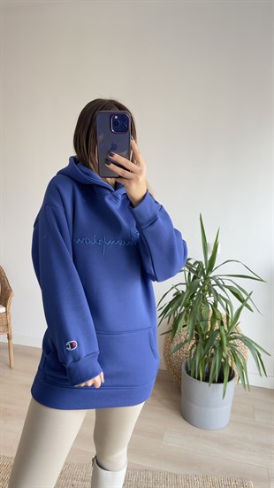 Champion Baskı Mavi Sweatshirt