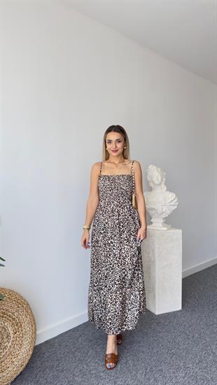 Leopar Desen Viskon Gipeli Elbise 