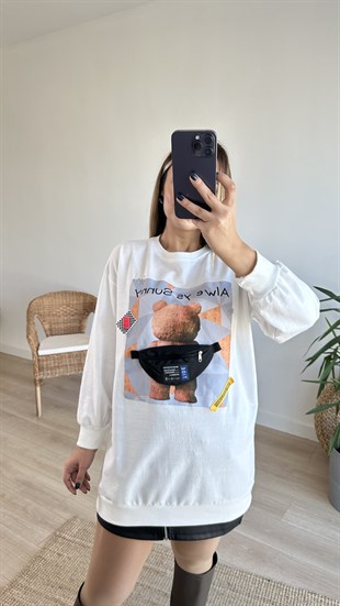Aksesuarlı Ayıcık Baskı Sweatshirt