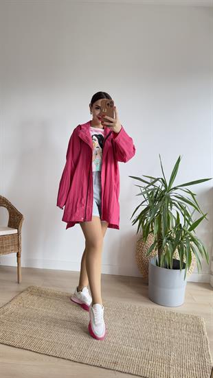 Madis Oversize Pembe Yağmurluk 