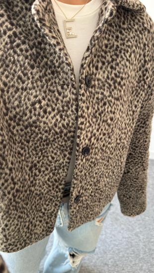 Ronde Massi Model Leopar Desenli Kaşe Ceket