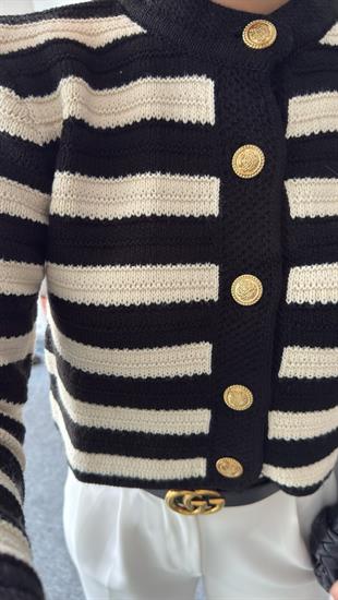 Lins Çizgili Siyah Hırka