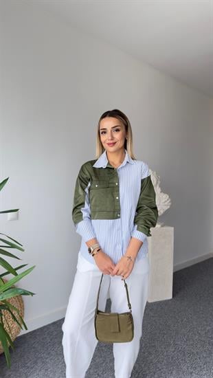 Yeşil Paraşüt Detaylı Çizgili Gömlek