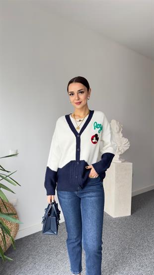 Mickey İşlemeli Çift Renk Hırka