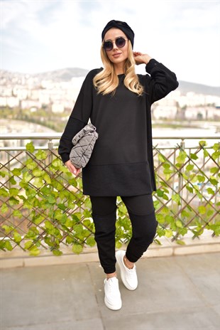 Dikiş Detaylı Siyah Tunik
