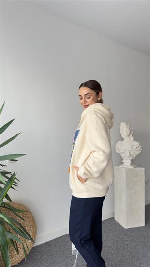 Skylar Kot Üzeri İşleme Detay Bej Sweatshirt