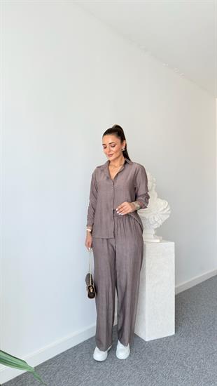 Kahve Ripon Massi Gömlek Pantolon Takım