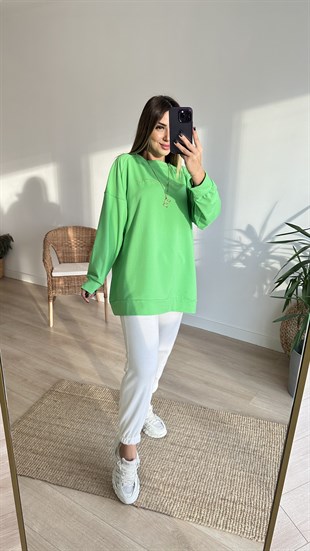 İki iplik Yazılı Salaş Yeşil Sweat