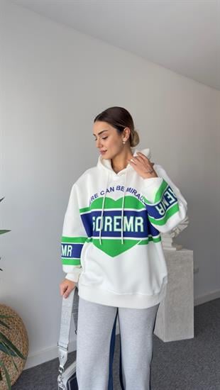 Tomis Baskı Detay Şardonlu Ekru Sweatshirt