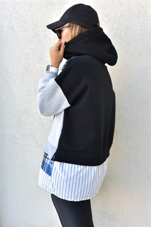 Şardonlu Siyah Tasarım Sweatshirt