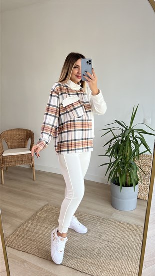 Ekose Detaylı Asimetrik Sweatshirt
