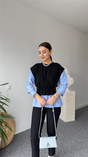 Riva Aksesuarlı Poplin Detay Siyah Triko