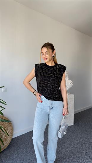 Marka Muadili Taşlı Vatkalı Tshirt