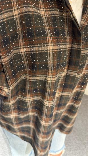 Yeşil Ekoseli Sesira Taş Detaylı Gömlek