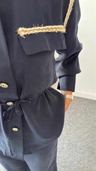 Siyah Taliz Bel Büzgülü Aksesuarlı Tensel Takım