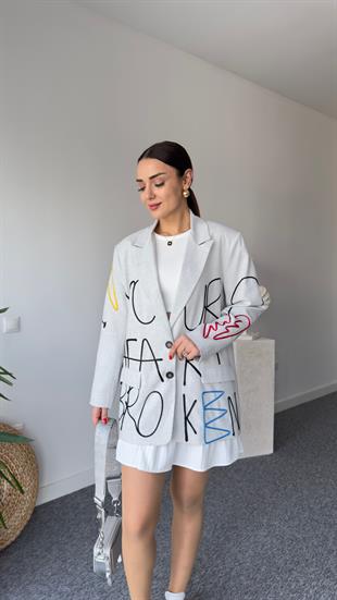 Nakış Detaylı Tasarım Gri Blazer Ceket