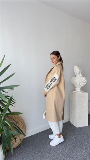 Marike Orj Model Yazı Detaylı Astarlı Bej Kaban