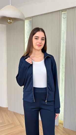 Lacivert Yanı Sim Şeritli Modal Takım