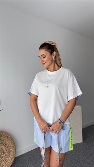 Sırtı Renkli Poplin Detaylı Tshirt