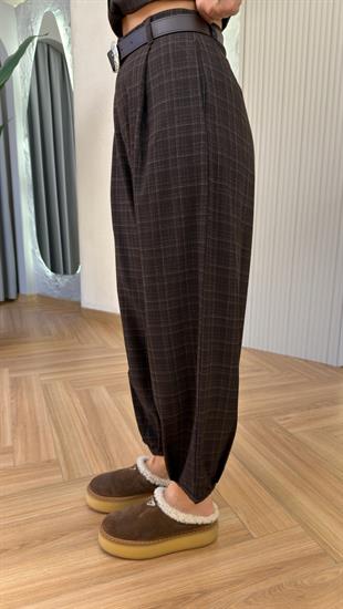 Reyna Ekose Desen Kemerli Balon Pantolon 