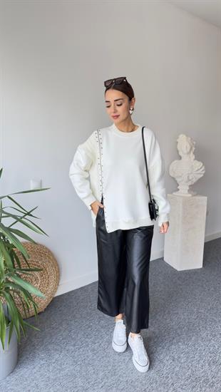 Fermuarlı Taş Detay Orj Model Ekru Tasarım Sweat 