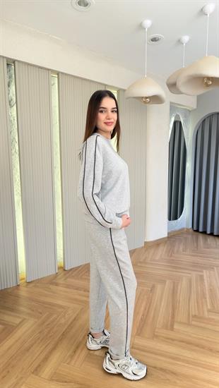 Baja Taş Şeritli Gri Eşofman Takımı