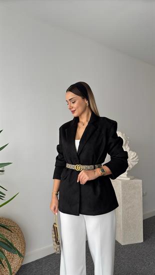 Quir Siyah Süet Blazer Ceket