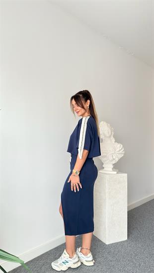 Lacivert Chima Şerit Detaylı Etekli Modal Takım 