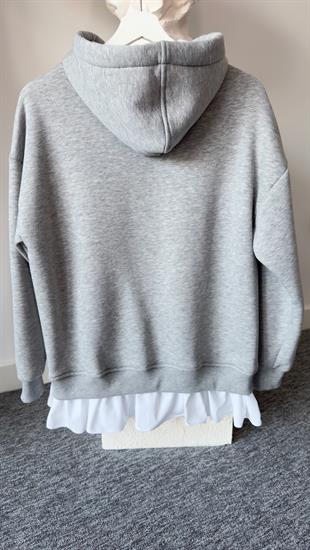 Altı Poplin Detay Yanlar Fermuarlı Gri Sweat
