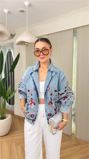 Bruna Renkli Nakış Detaylı Kot Ceket