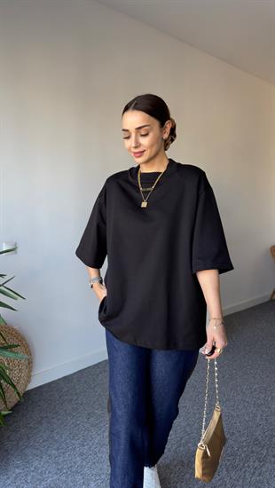 Vatkalı Premıum Siyah Basic Tshirt