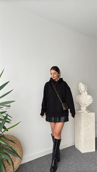 Lagos Sırt Leopar Detaylı Siyah Sweatshirt