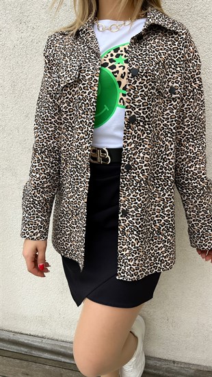 Leopar Desen İnce Mevsimlik Ceket