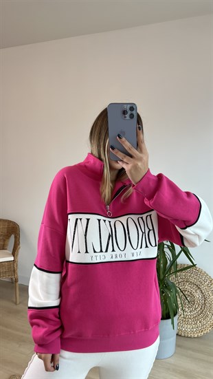 Yarım Fermuar Pembe Brooklyn Sweatshirt