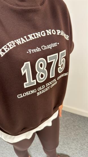 1875 Yazılı Tshirt Detaylı Kahve Sweatshirt
