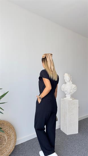 Selvie Siyah Önden Fermuarlı Siyah Tulum